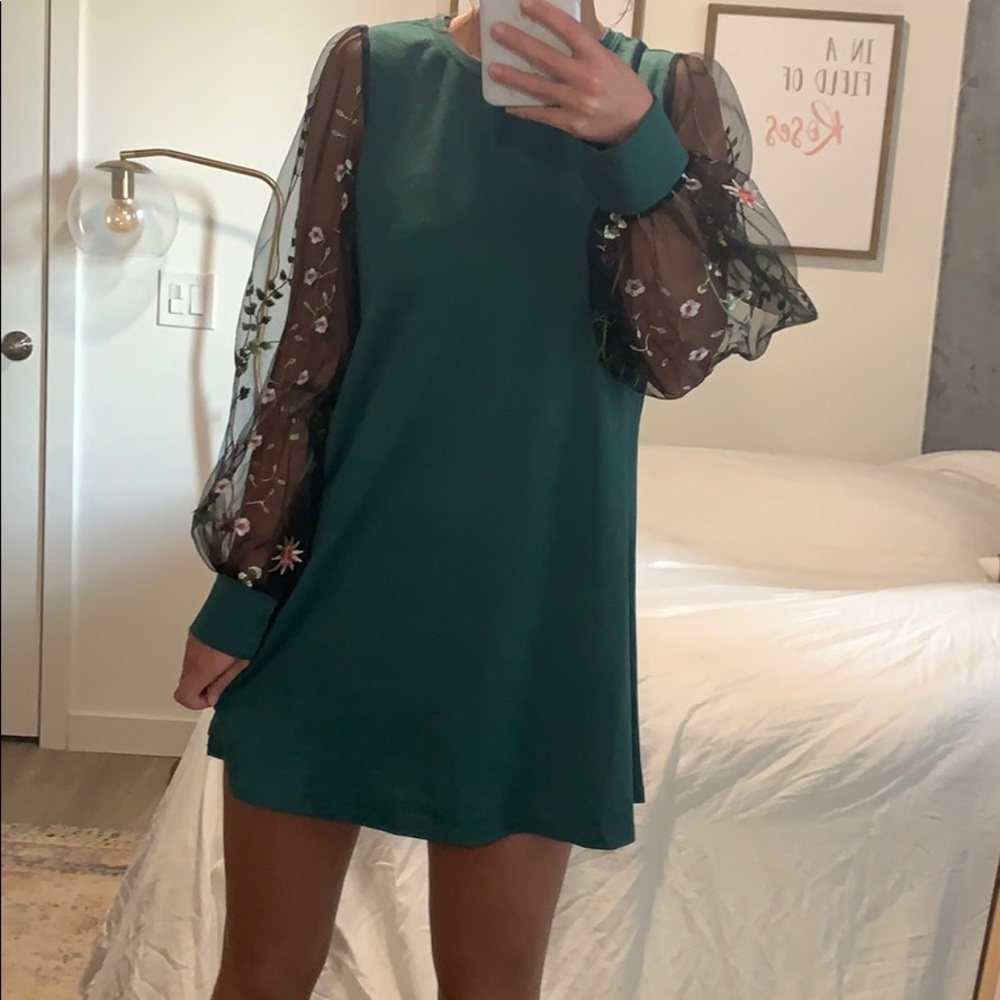 Green embroidered dress
